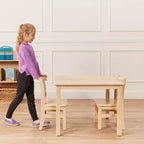 Tavolo quadrato in legno massello per bambini con 2 sedie, set da 3 pezzi