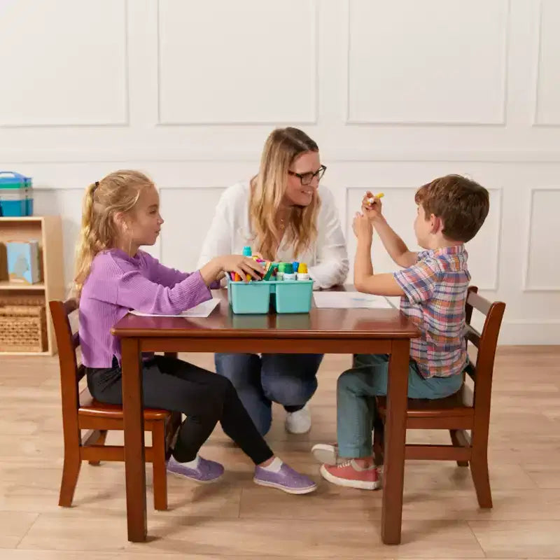 Tavolo quadrato in legno massello per bambini con 2 sedie, set da 3 pezzi