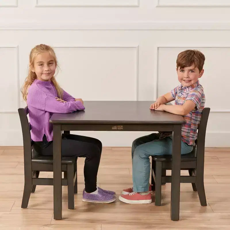 Tavolo quadrato in legno massello per bambini con 2 sedie, set da 3 pezzi