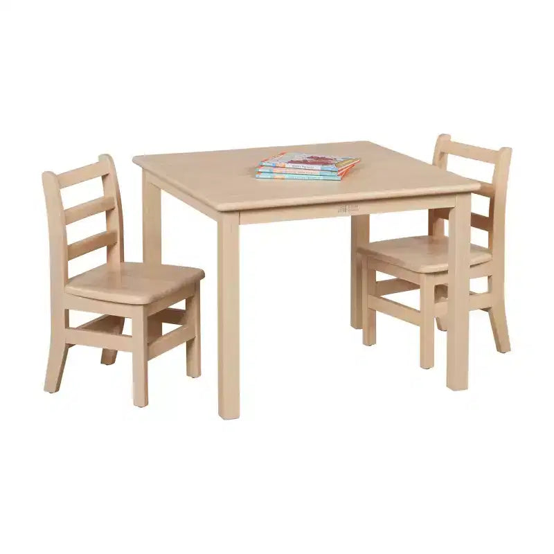 Tavolo quadrato in legno massello per bambini con 2 sedie, set da 3 pezzi