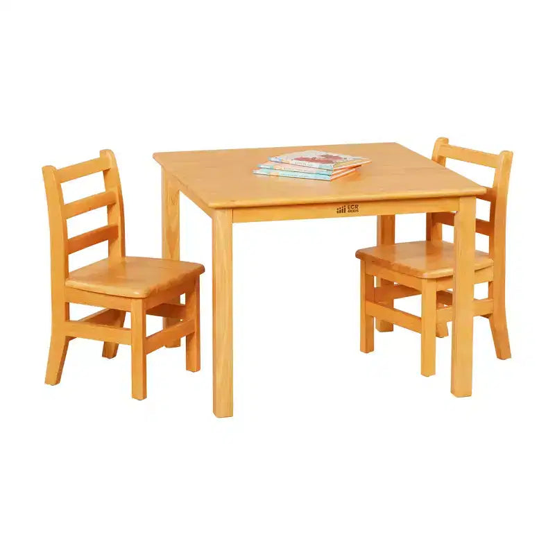 Tavolo quadrato in legno massello per bambini con 2 sedie, set da 3 pezzi