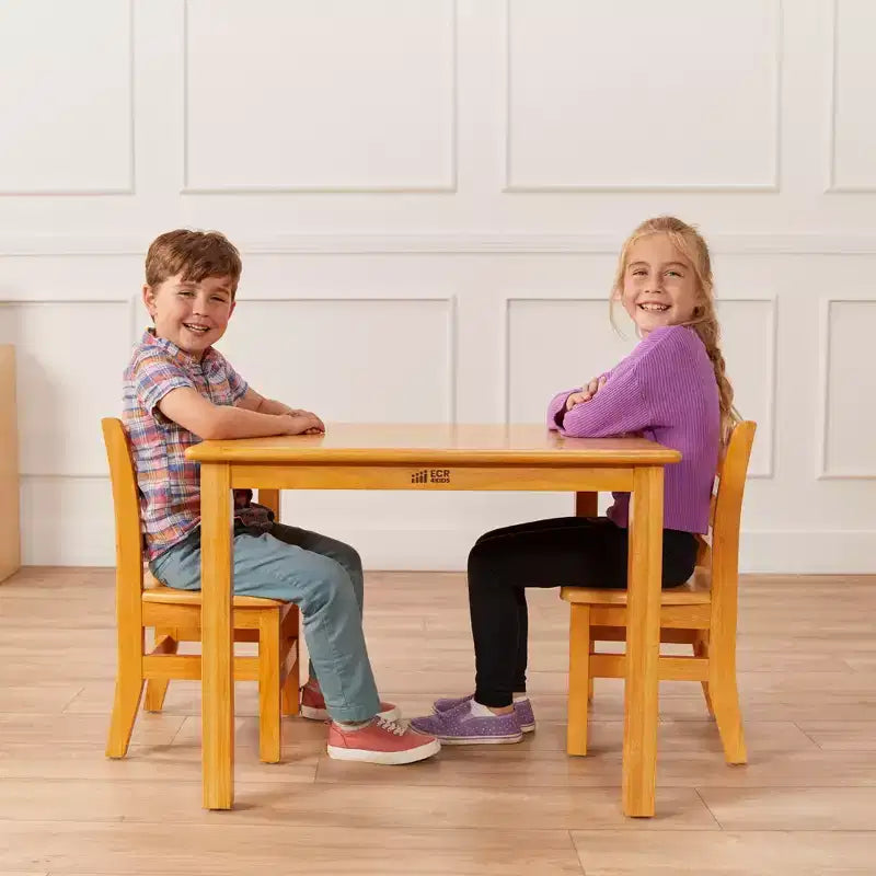 Tavolo quadrato in legno massello per bambini con 2 sedie, set da 3 pezzi