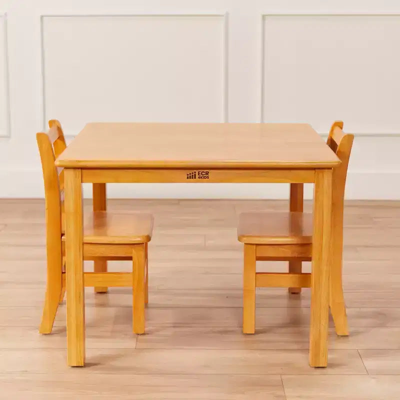 Tavolo quadrato in legno massello per bambini con 2 sedie, set da 3 pezzi