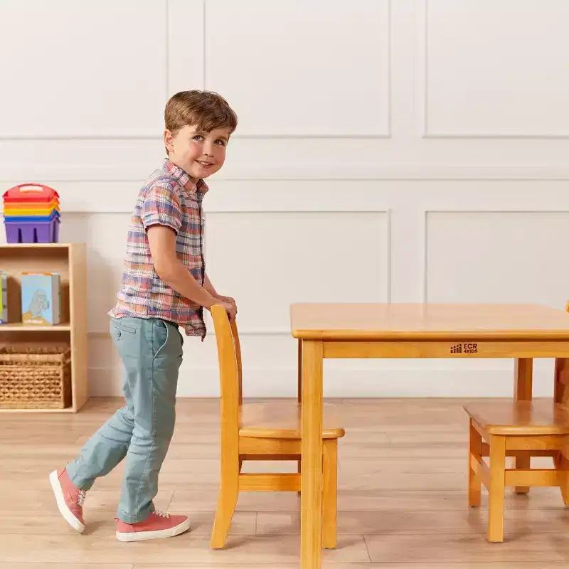Tavolo quadrato in legno massello per bambini con 2 sedie, set da 3 pezzi