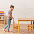 Tavolo quadrato in legno massello per bambini con 2 sedie, set da 3 pezzi