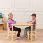 Tavolo quadrato in legno massello per bambini con 2 sedie, set da 3 pezzi