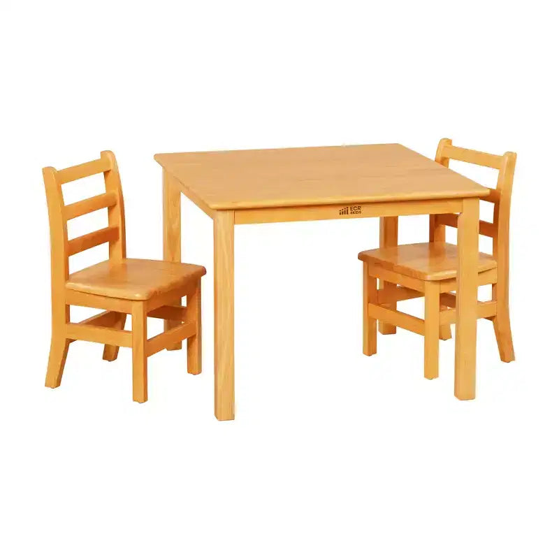 Tavolo quadrato in legno massello per bambini con 2 sedie, set da 3 pezzi