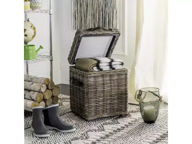 Baule Contenitore Quadrato in Rattan Bianco, Singolo