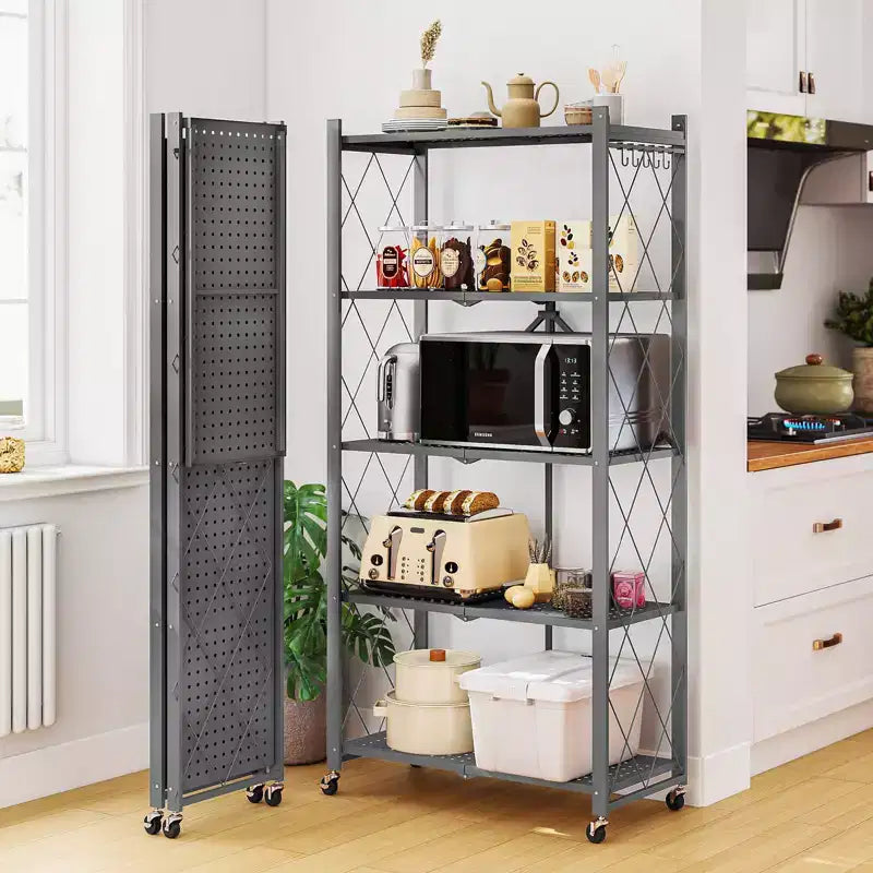 Scaffale pieghevole a 5 ripiani in filo metallico, argento, 160 cm H, singolo