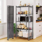 Scaffale pieghevole a 5 ripiani in filo metallico, argento, 160 cm H, singolo