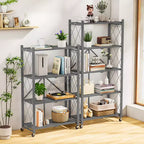 Scaffale pieghevole a 5 ripiani in filo metallico, argento, 160 cm H, singolo