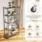 Scaffale pieghevole a 5 ripiani in filo metallico, argento, 160 cm H, singolo
