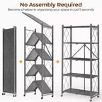 Scaffale pieghevole a 5 ripiani in filo metallico, argento, 160 cm H, singolo