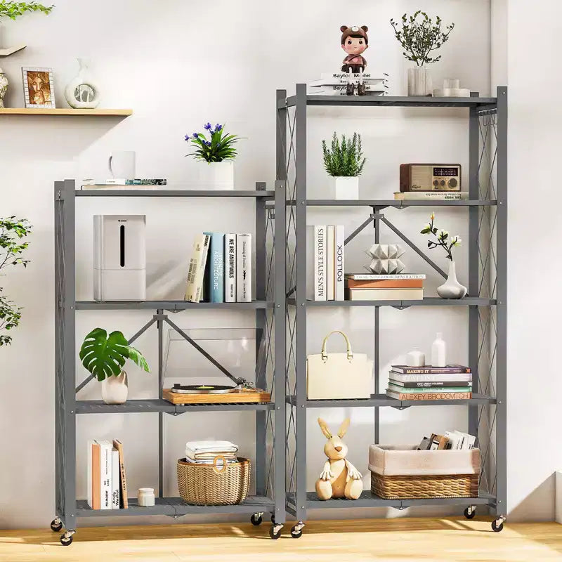 Scaffale pieghevole a 5 ripiani in filo metallico, argento, 160 cm H, singolo
