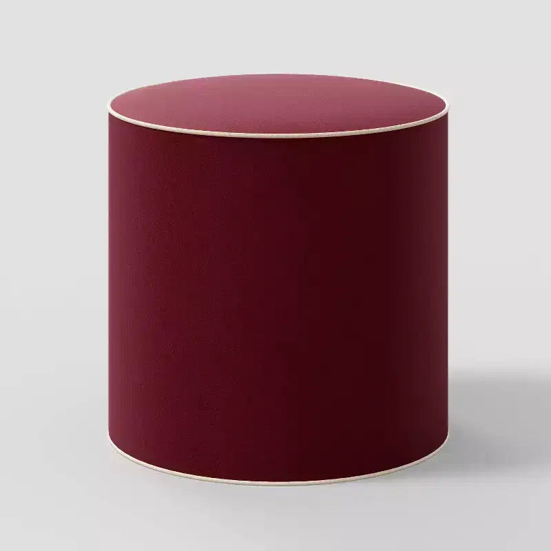 Pouf rotondo a tamburo in velluto con bordo a contrasto, a seduta singola