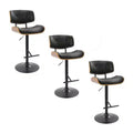 LumiSource Set of 3 Lombardi Adjustable Barstools Black Metal/Walnut PU