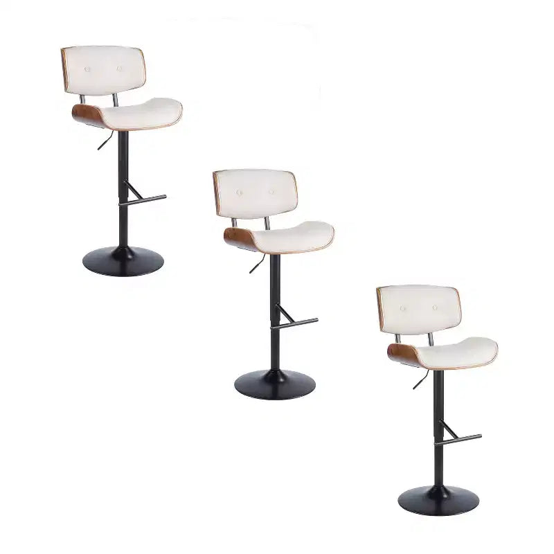 Sgabello da bar regolabile girevole nero/crema/grigio, schienale medio in similpelle, set da 3