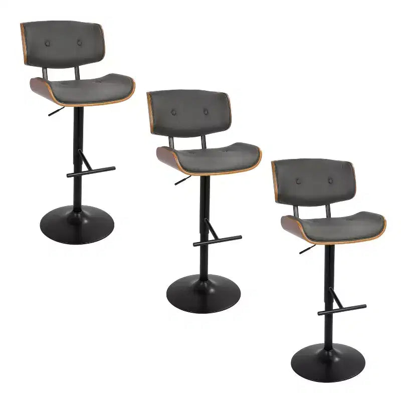 Sgabello da bar regolabile girevole nero/crema/grigio, schienale medio in similpelle, set da 3