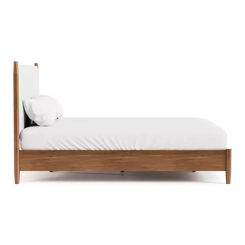 Letto imbottito a piattaforma in tessuto Bouclé avorio con testiera, per 1–2 adulti – King/Full