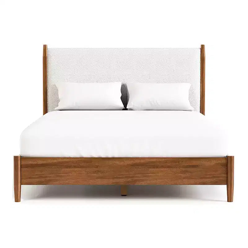 Letto imbottito a piattaforma in tessuto Bouclé avorio con testiera, per 1–2 adulti – King/Full