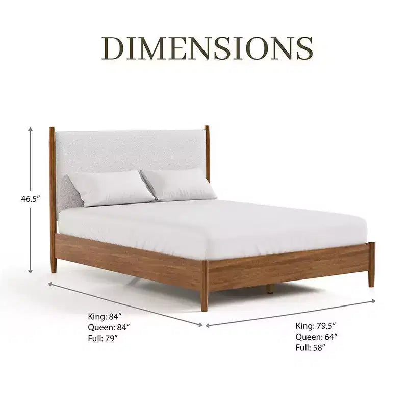Letto imbottito a piattaforma in tessuto Bouclé avorio con testiera, per 1–2 adulti – King/Full