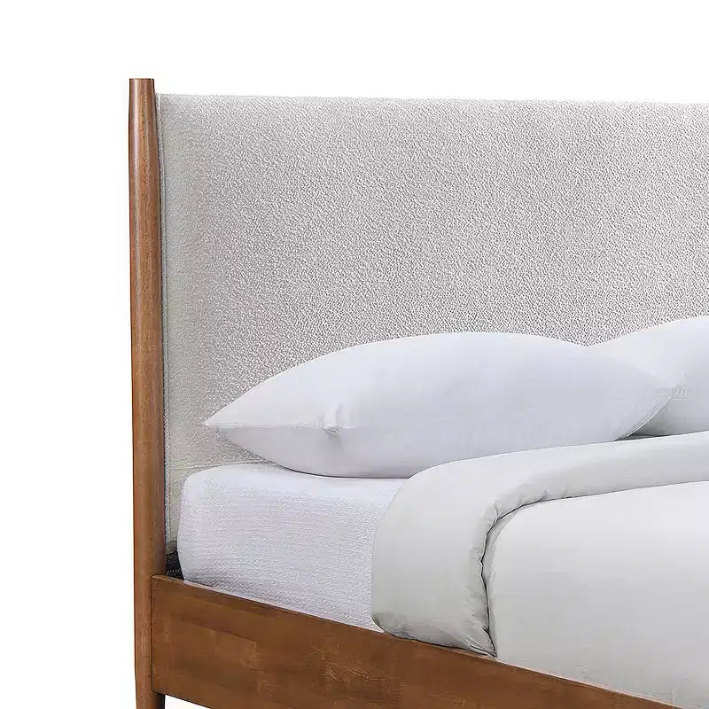 Letto imbottito a piattaforma in tessuto Bouclé avorio con testiera, per 1–2 adulti – King/Full