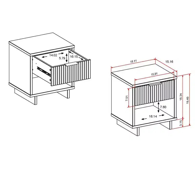 Comodino con cassetto e ripiano aperto, set da 2 — Nero / Grigio scuro / Grigio chiaro / Verde salvia / Bianco