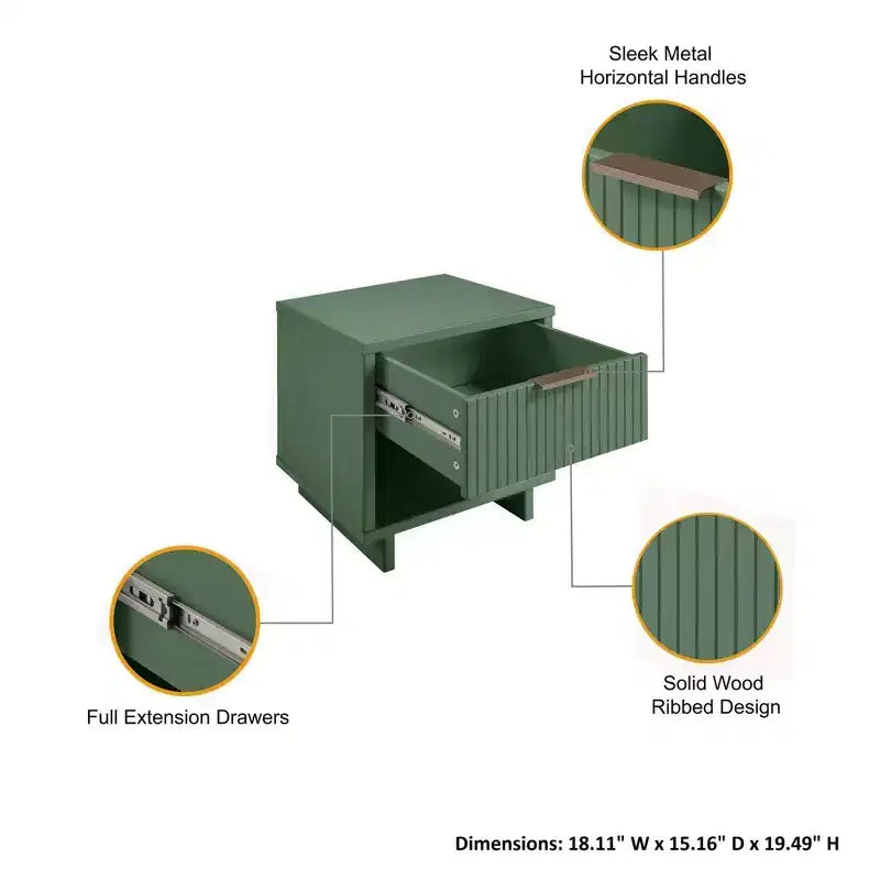 Comodino con cassetto e ripiano aperto, set da 2 — Nero / Grigio scuro / Grigio chiaro / Verde salvia / Bianco