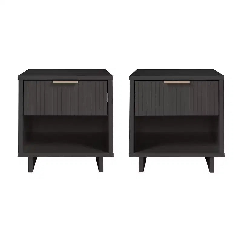 Comodino con cassetto e ripiano aperto, set da 2 — Nero / Grigio scuro / Grigio chiaro / Verde salvia / Bianco