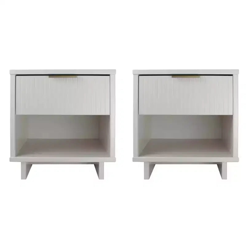 Comodino con cassetto e ripiano aperto, set da 2 — Nero / Grigio scuro / Grigio chiaro / Verde salvia / Bianco